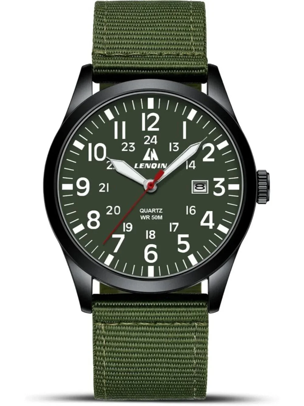 Men Green Red Nylon Strap Stylish Luminous Unisex Military Tactical Casual Watch